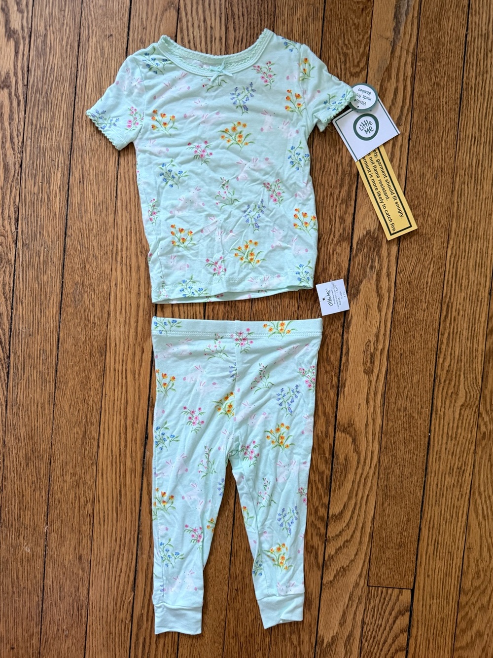 Little Me Mint Bunny Floral Kids Pajama Set - Size 12 Months - NWT